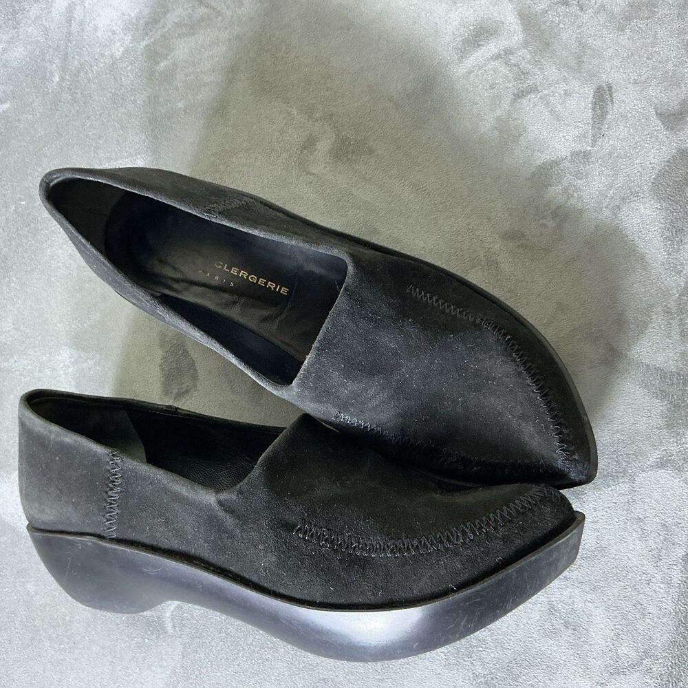 Robert Clergerie Black Suede Clogs Flats 9 Slip On Designer French Shoes